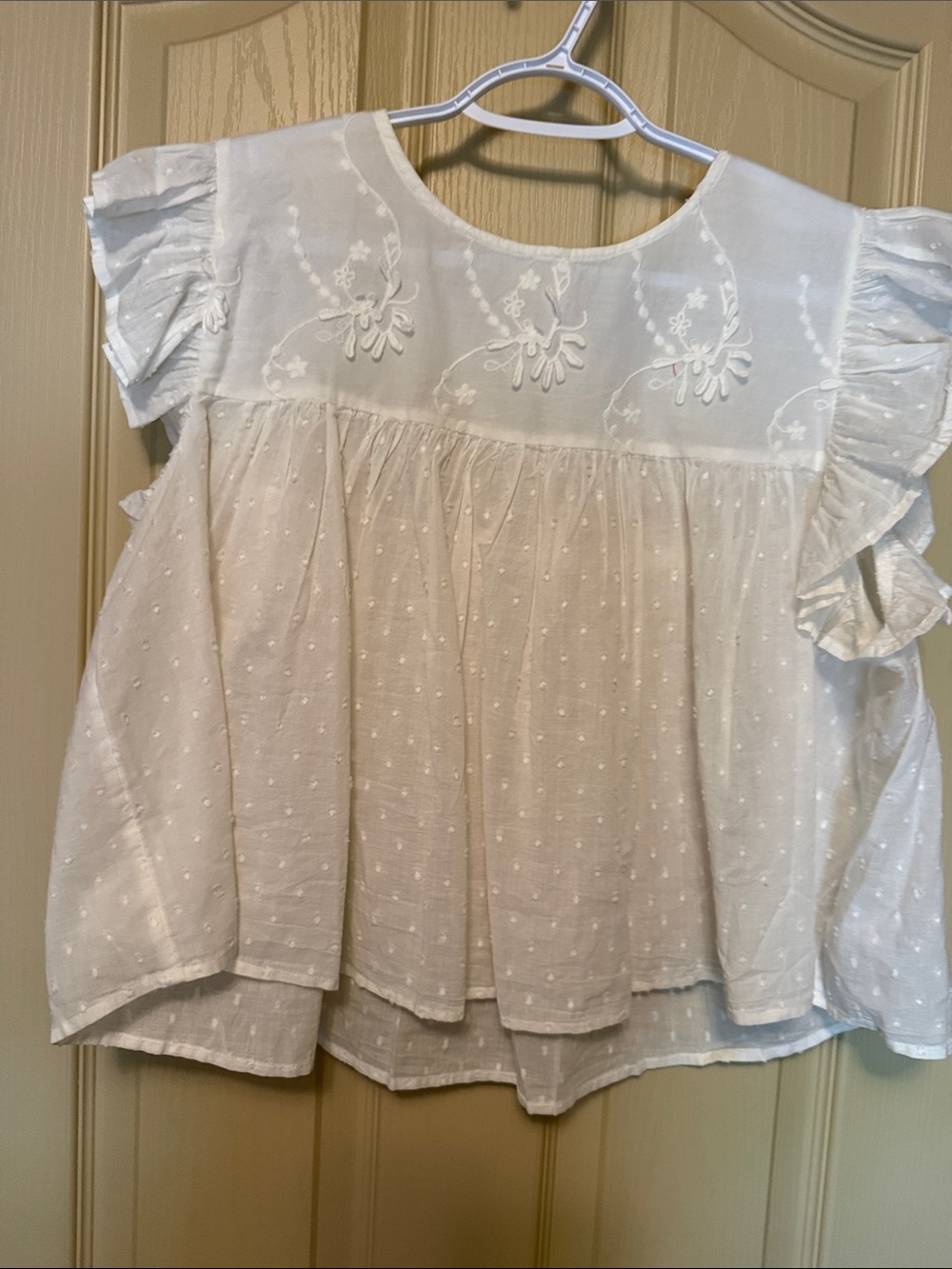 Jessica Simpson White Eyelet Flutter Sleeve Peasant Top